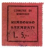 Marca da Bollo del Comune di MINERBIO su Carta Rosa sottile di dimensioni 26,5 x 31 mm