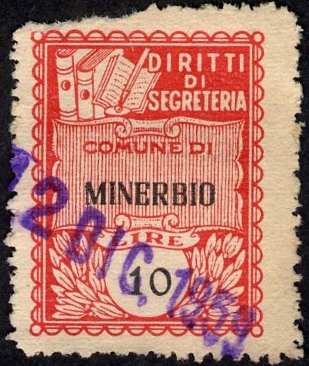 Marca da Bollo del Comune di MINERBIO su Carta Bianca di dimensioni 22 x 29 mm