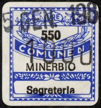 Marca da Bollo del Comune di MINERBIO su Carta Bianca di dimensioni 19 x 21 mm