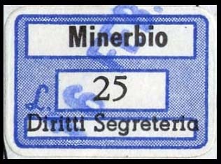 Marca da Bollo del Comune di MINERBIO su Carta Bianca di dimensioni 19 x 14 mm