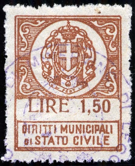 Marca da Bollo del Comune di MINERVINO DI LECCE su Carta Bianca di dimensioni 24,5 x 31,5 mm