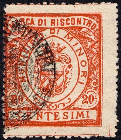 Marca da Bollo del Comune di MINORI su Carta Bianca di dimensioni 26 x 31 mm