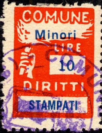 Marca da Bollo del Comune di MINORI su Carta Bianca Sottile di dimensioni 18,5 x 25 mm