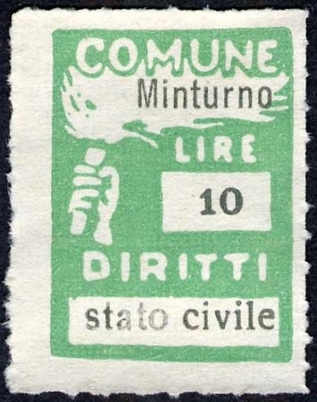 Marca da Bollo del Comune di MINTURNO su Carta Bianca Sottile di dimensioni 18 x 25 mm