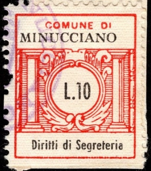 Marca da Bollo del Comune di MINUCCIANO su Carta Bianca di dimensioni 21 x 25 mm