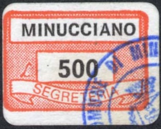 Marca da Bollo del Comune di MINUCCIANO su Carta Bianca di dimensioni 20 x 14 mm