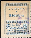 Marca da Bollo del Comune di MIOGLIA su Carta Bianca di dimensioni 26,5 x 35 mm