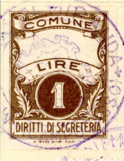 Marca da Bollo del Comune di MIRANDA su Carta Arancione di dimensioni 22,5 x 29 mm