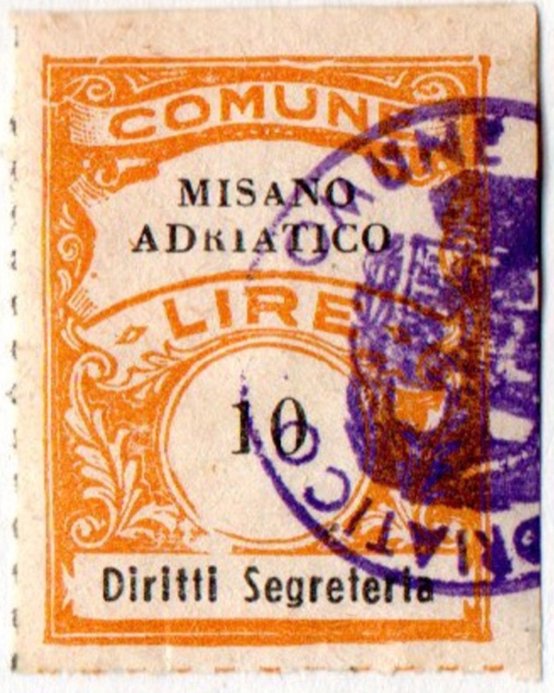 Marca da Bollo del Comune di MISANO ADRIATICO su Carta Bianca Sottile di dimensioni 22,5 x 29 mm
