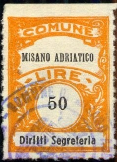 Marca da Bollo del Comune di MISANO ADRIATICO su Carta Bianca Sottile di dimensioni 22,5 x 29 mm