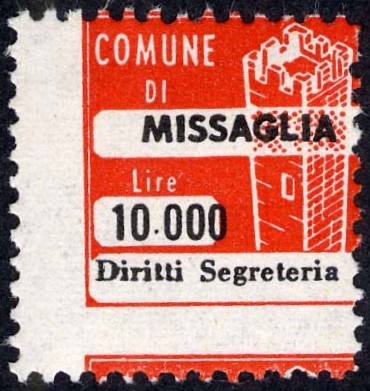 Marca da Bollo del Comune di MISSAGLIA su Carta Bianca di dimensioni 20 x 20 mm
