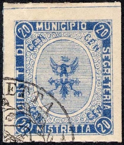 Marca da Bollo del Comune di MISTRETTA su Carta Bianca Sottile di dimensioni 23 x 27 mm