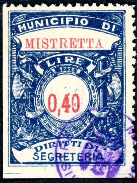 Marca da Bollo del Comune di MISTRETTA su Carta Bianca Sottile di dimensioni 25 x 34 mm