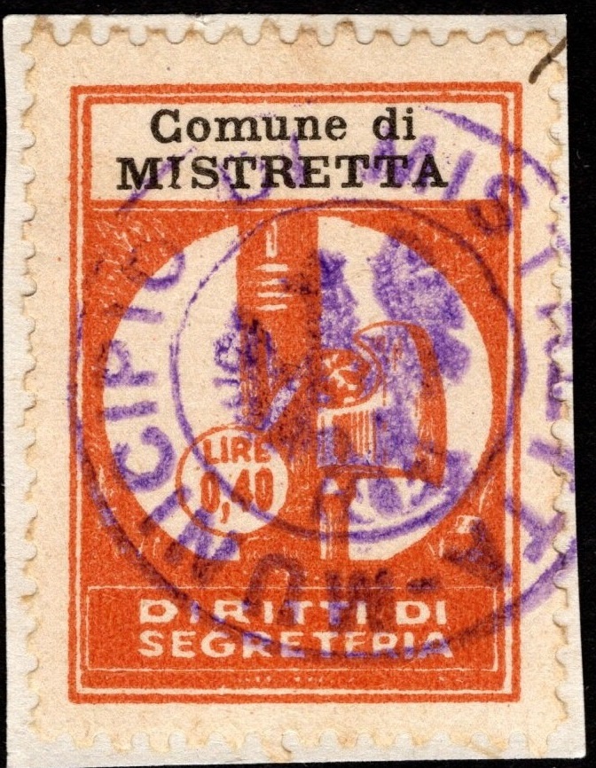 Marca da Bollo del Comune di MISTRETTA su Carta Bianca di dimensioni 21,5 x 28 mm