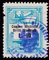 Marca da Bollo del Comune di MISTRETTA su Carta Bianca Sottile di dimensioni 21,5 x 28 mm