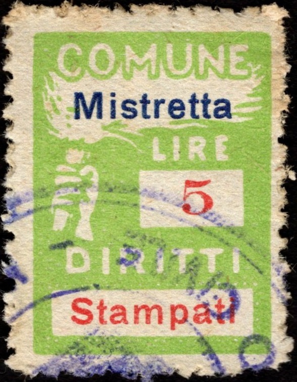 Marca da Bollo del Comune di MISTRETTA su Carta Bianca di dimensioni 18 x 24 mm