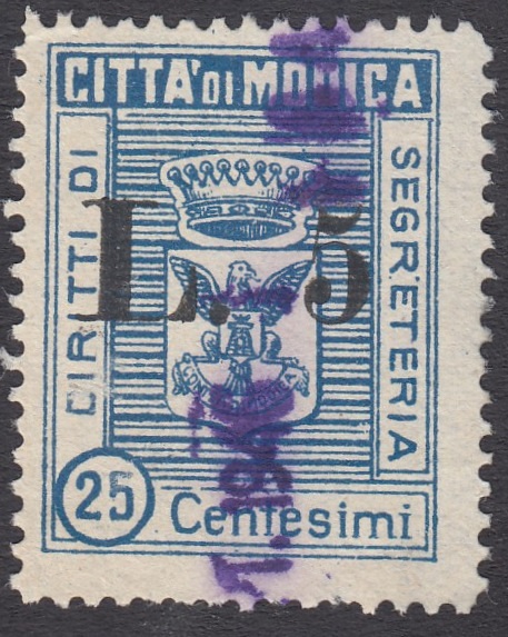 Marca da Bollo del Comune di MODICA su Carta Bianca di dimensioni 22 x 28,5 mm