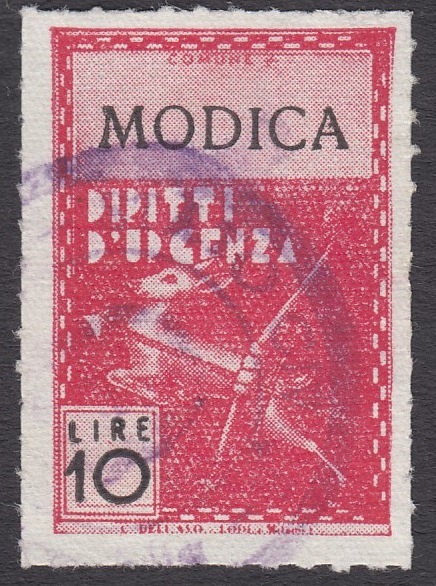 Marca da Bollo del Comune di MODICA su Carta Bianca Sittile di dimensioni 21,5 x 32 mm