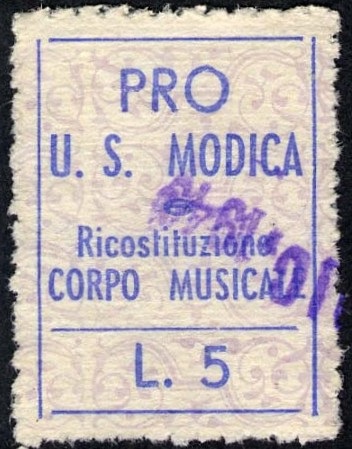Marca da Bollo del Comune di MODICA su Carta Bianca di dimensioni 19,5 x 26 mm