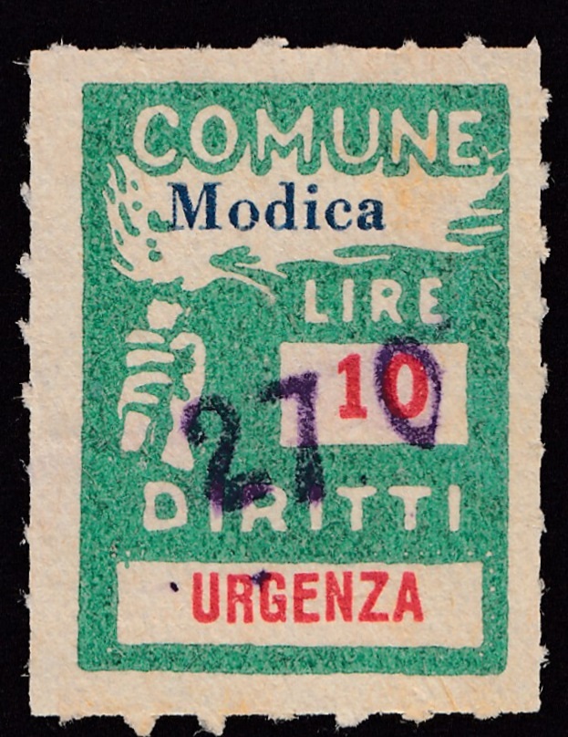 Marca da Bollo del Comune di MODICA su Carta Bianca di dimensioni 19 x 25 mm