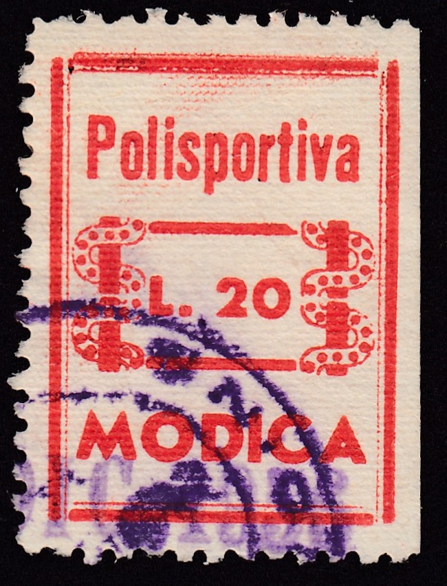 Marca da Bollo del Comune di MODICA su Carta Bianca Sittile di dimensioni 20,5 x 27 mm