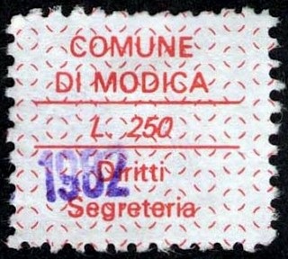 Marca da Bollo del Comune di MODICA su Carta Bianca di dimensioni 17 x 15 mm