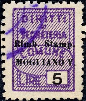 Marca da Bollo del Comune di MOGLIANO VENETO su Carta Bianca di dimensioni 15 x 20 mm