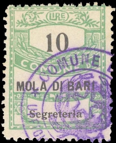 Marca da Bollo del Comune di MOLA DI BARI su Carta Bianca di dimensioni 22 x 28 mm