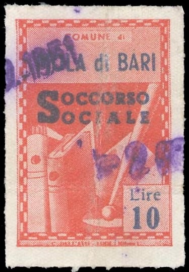 Marca da Bollo del Comune di MOLA DI BARI su Carta Bianca di dimensioni 21 X 32 mm
