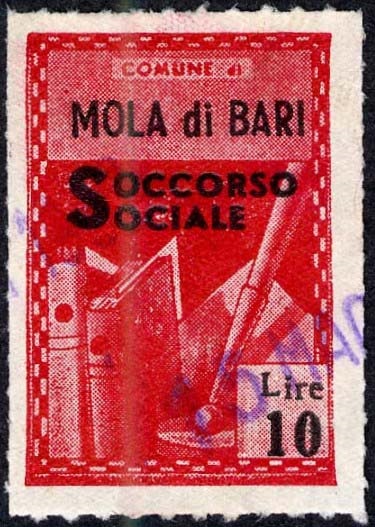 Marca da Bollo del Comune di MOLA DI BARI su Carta Bianca di dimensioni 21 X 32 mm
