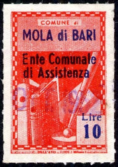 Marca da Bollo del Comune di MOLA DI BARI su Carta Bianca di dimensioni 21 X 32 mm