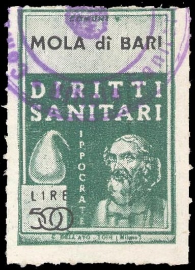 Marca da Bollo del Comune di MOLA DI BARI su Carta Bianca Sottile di dimensioni 21 X 32 mm