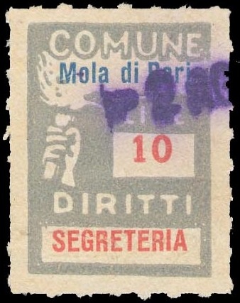 Marca da Bollo del Comune di MOLA DI BARI su Carta Bianca di dimensioni 18 x 25 mm