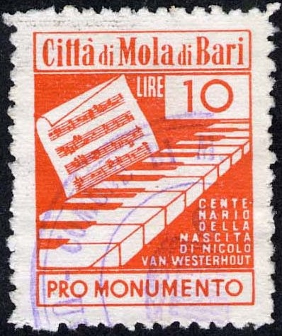 Marca da Bollo del Comune di MOLA DI BARI su Carta Bianca di dimensioni 21,5 x 27 mm