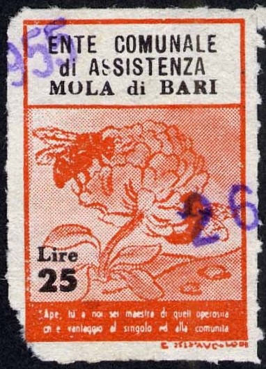 Marca da Bollo del Comune di MOLA DI BARI su Carta Bianca di dimensioni 22 x 32,5 mm
