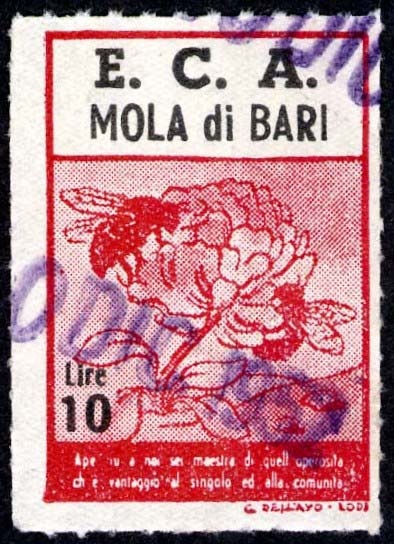 Marca da Bollo del Comune di MOLA DI BARI su Carta Bianca di dimensioni 22 x 32,5 mm