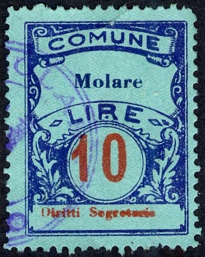 Marca da Bollo del Comune di MOLARE su Carta Colorata di dimensioni 22 x 29 mm