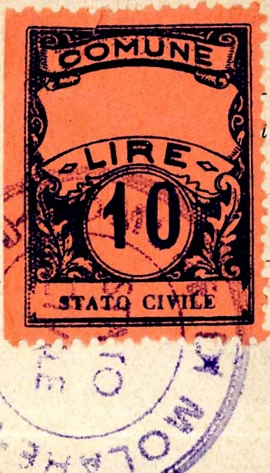 Marca da Bollo del Comune di MOLARE su Carta Colorata di dimensioni 22 x 29 mm