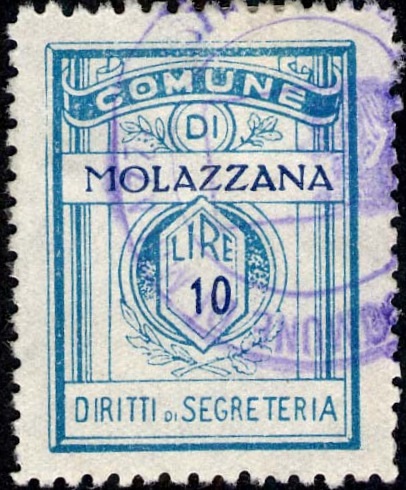 Marca da Bollo del Comune di MOLAZZANA su Carta Bianca di dimensioni 21 x 27,5 mm
