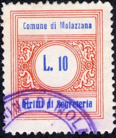 Marca da Bollo del Comune di MOLAZZANA su Carta Bianca di dimensioni 22 x 26 mm
