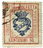 Marca da Bollo del Comune di MOLFETTA su Carta Bianca di dimensioni 28,5 x 33,5 mm