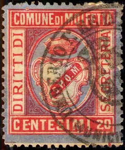 Marca da Bollo del Comune di MOLFETTA su Carta Bianca di dimensioni 24,5 x 28,5 mm