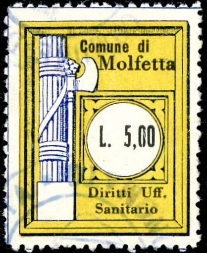 Marca da Bollo del Comune di MOLFETTA su Carta Bianca di dimensioni 23,5 x 30 mm