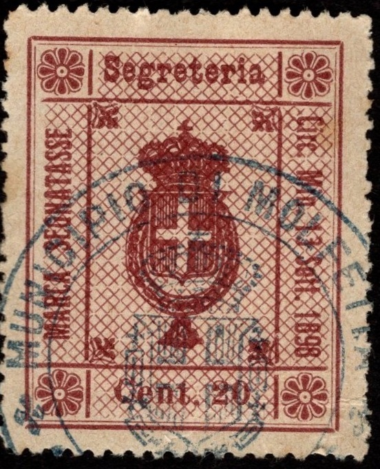 Marca da Bollo del Comune di MOLFETTA su Carta Bianca Sottile di dimensioni 27 x 33,5 mm