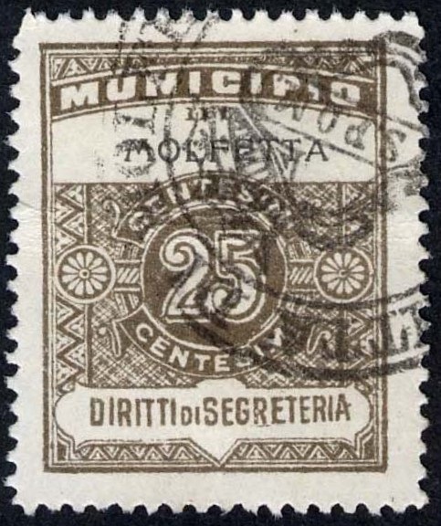 Marca da Bollo del Comune di MOLFETTA su Carta Bianca Sottile di dimensioni 22,5 x 29 mm