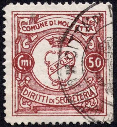 Marca da Bollo del Comune di MOLFETTA su Carta Bianca Sottile di dimensioni 24 x 26,5 mm