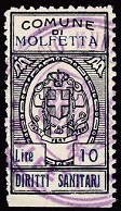 Marca da Bollo del Comune di MOLFETTA su Carta Bianca Sottile di dimensioni 17,5 x 32,5 mm