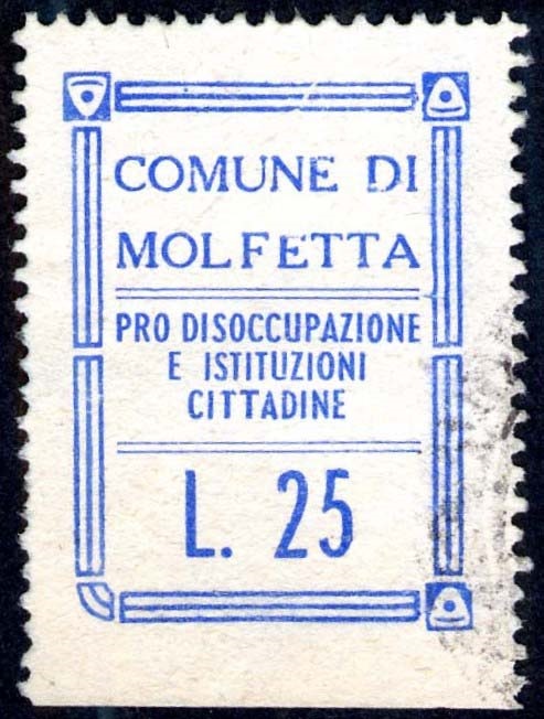 Marca da Bollo del Comune di MOLFETTA su Carta Bianca di dimensioni 22 ,5 x 31 mm