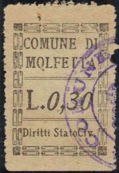 Marca da Bollo del Comune di MOLFETTA su Carta Bianca di dimensioni mm