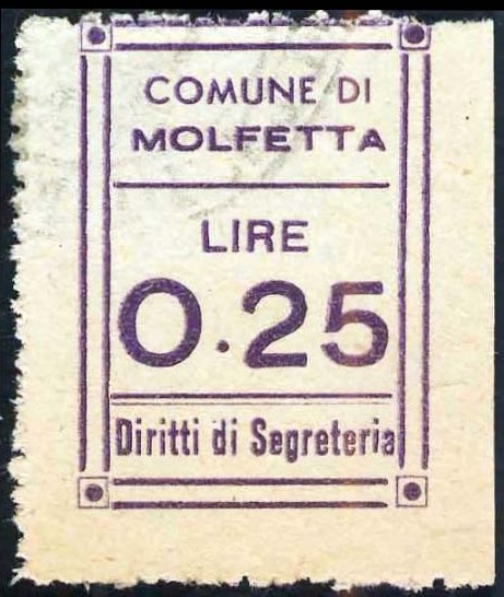 Marca da Bollo del Comune di MOLFETTA su Carta Bianca di dimensioni mm
